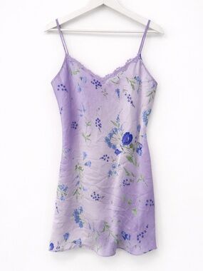 California Miss Purple Slip Dress Mini Lingerie Floral 90s Size Medium Lace